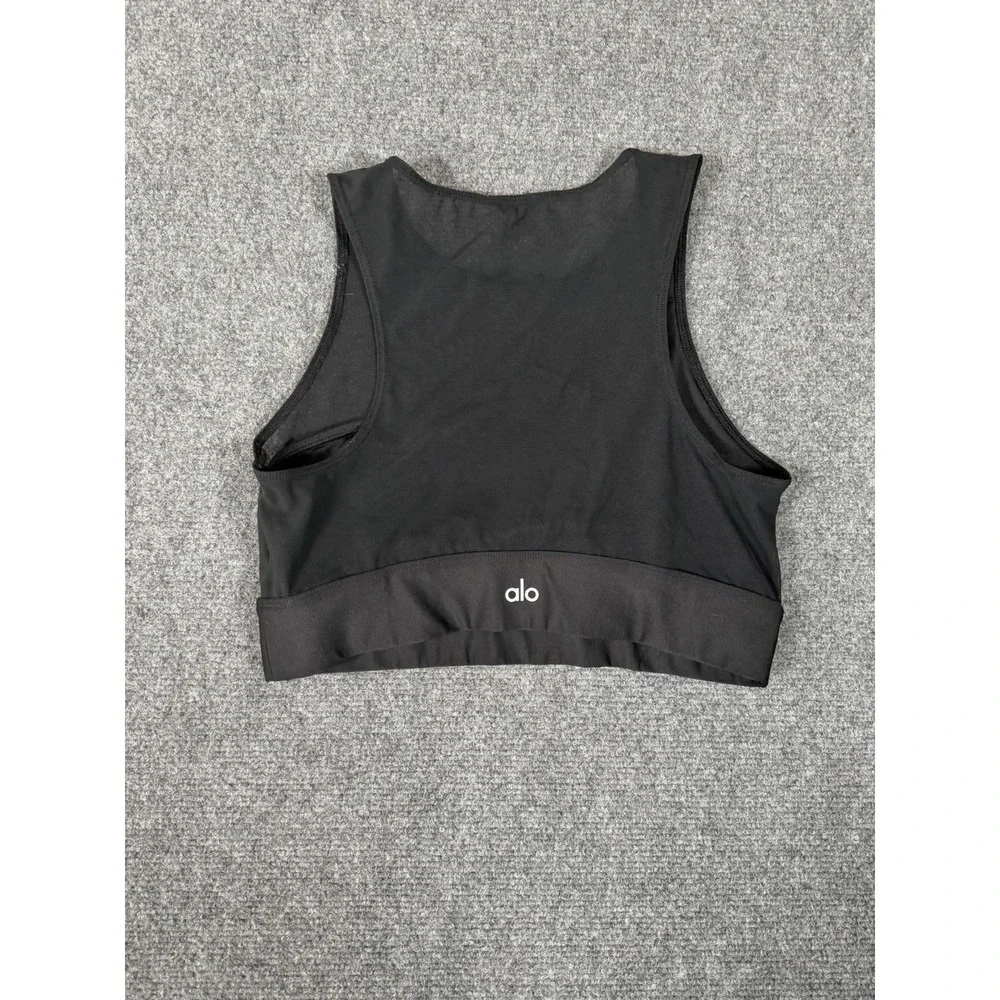 Alo Yoga Mesh High Neck Sports Bra Womens Size Small Black Racerback‎ Crop Top